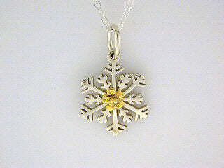N111  Snowflake Medium Necklace .925 with Alaskan Gold Nuggets