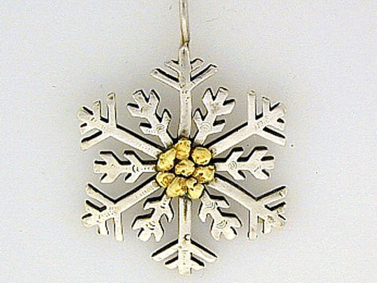 N115  Snowflake Large Necklace .925 with Alaskan Gold Nuggets