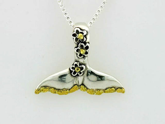 N161  Flower Whale Tail .925 with Alaskan Gold Nuggets
