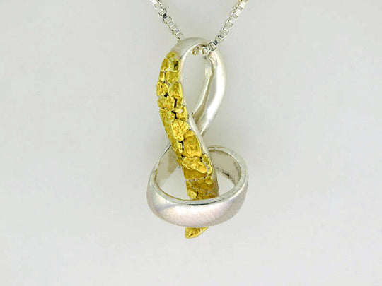 N163  Modern Pendant Silver with Alaskan Gold Nuggets
