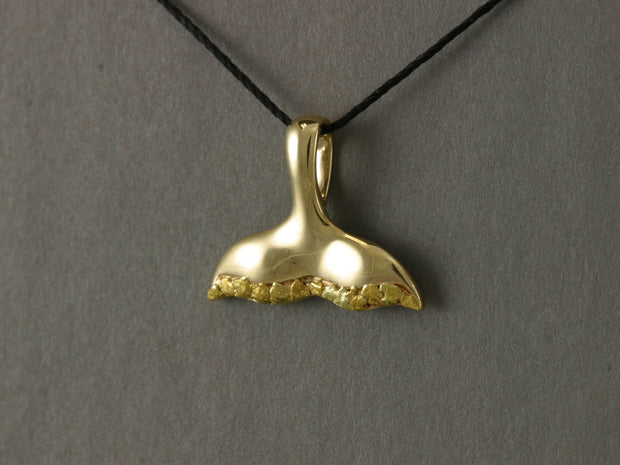N901N  Pendant Whale Tail 14kty & Nuggets