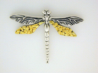 P012  Dragonfly Large Brooch .925 with Alaskan Gold Nuggets
