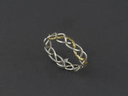 R03608   Delicate Silver Braided Wire Ring with Gold Nuggets