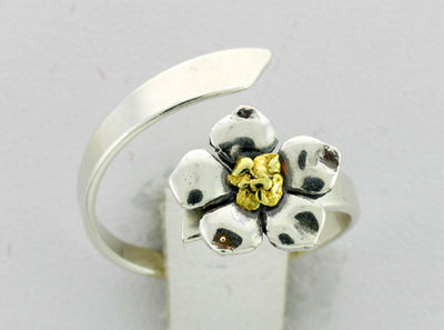 R108  Ring Adj. Silver with Flower Adjustable
