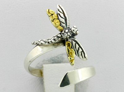 R110  Ring Adj. Silver with Dragonfly Adjustable