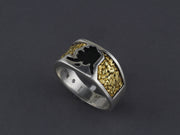 RM05AK   Mans Silver Alaska Shaped Ring with Nuggets
