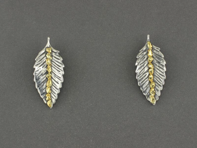 EP194  Silver Leaves Earring Posts with Alaskan Gold Nuggets