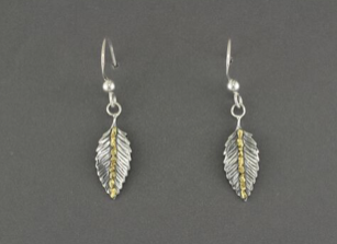 EW181  Medium Leaves Earring Wires .925 with Alaskan Gold Nuggets