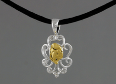 N393S  Silver Fancy Nugget Pendant Fishing For Gold