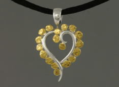 N333S  Heart Nuggets Necklace .925 with Alaskan Gold Nuggets