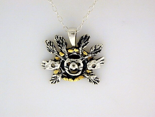 N039  Native Game Master Mask pendant .925 with Alaskan Gold Nuggets