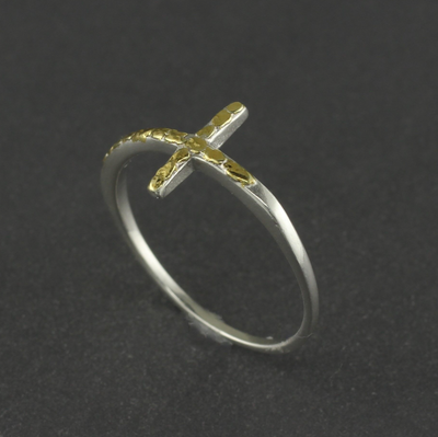 R02712  Silver Cross Ring with Nuggets