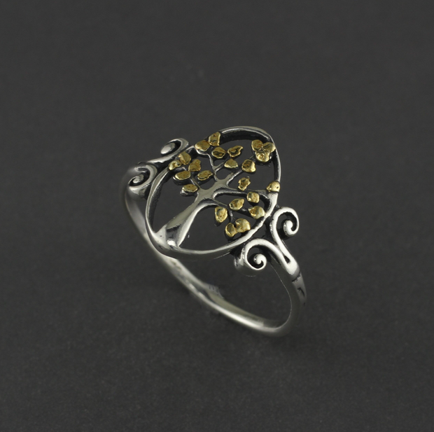 R02724  Tree of Life silver Ring with Nuggets