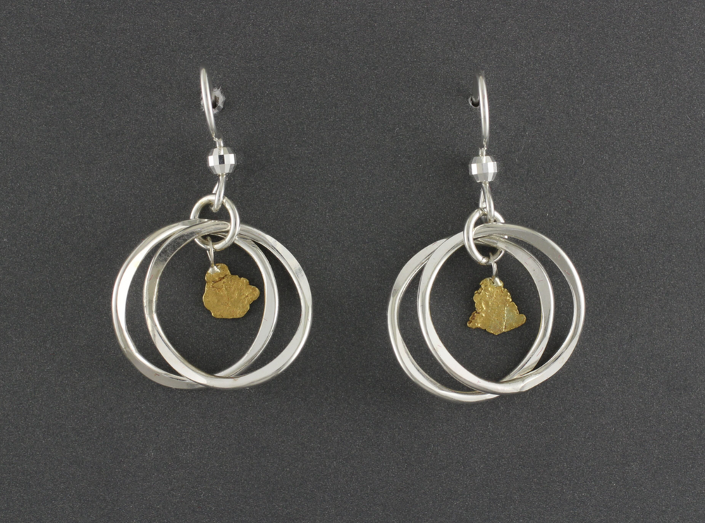 EW132  Wires Cage Silver Earring Wires .925 with Alaskan Gold Nuggets