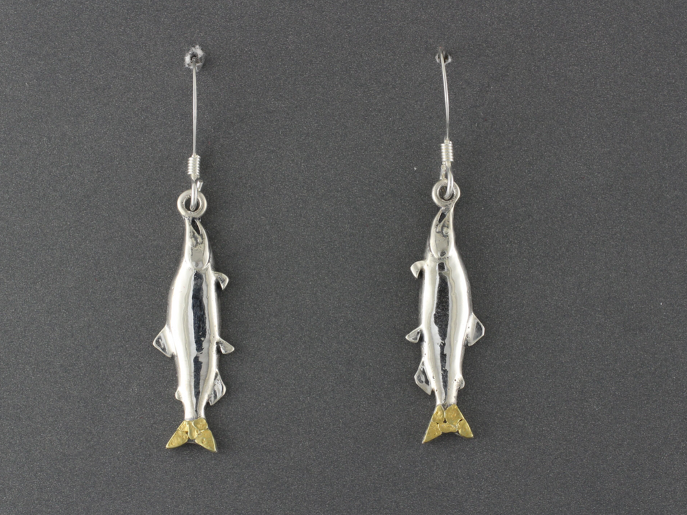 EW192L  Large Silver Salmon Ear Wire .925 with Alaskan Gold Nuggets