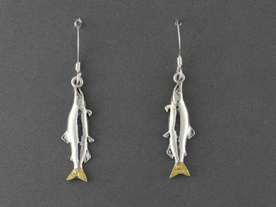 EW192L  Large Silver Salmon Ear Wire .925 with Alaskan Gold Nuggets