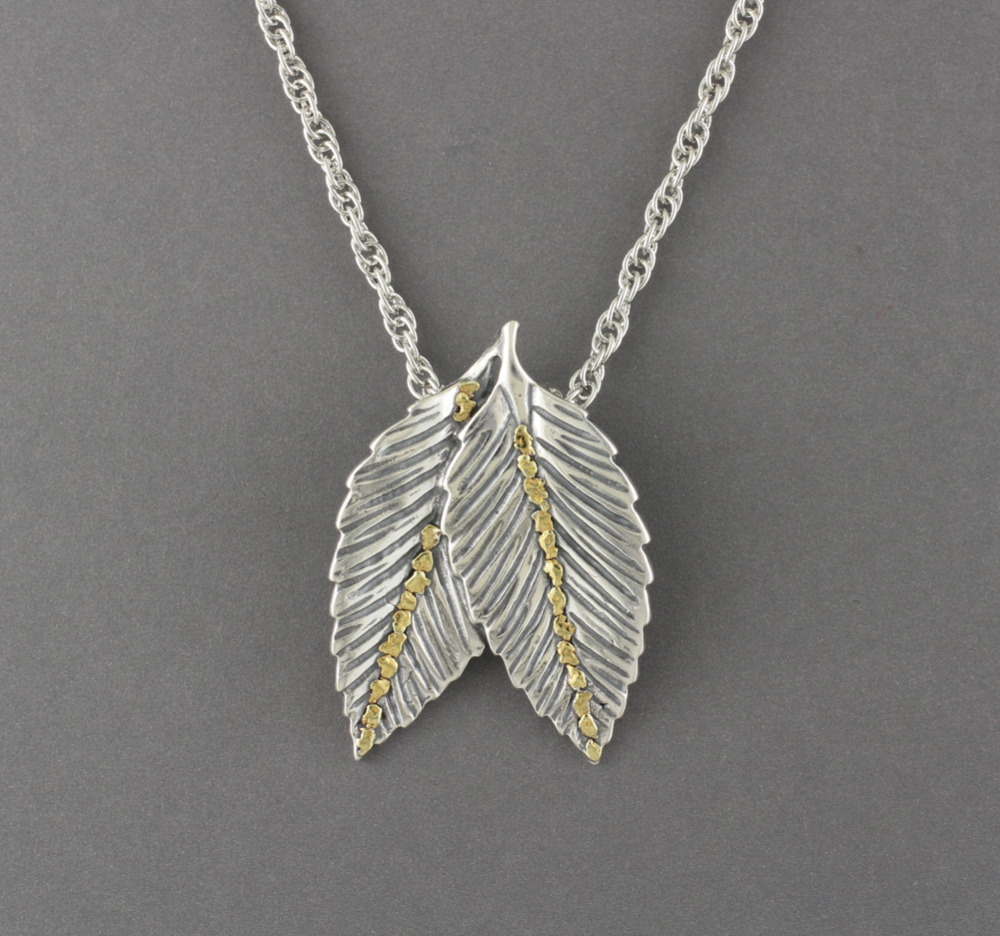 N193 Two Large Leaves with Natural Gold Nuggets