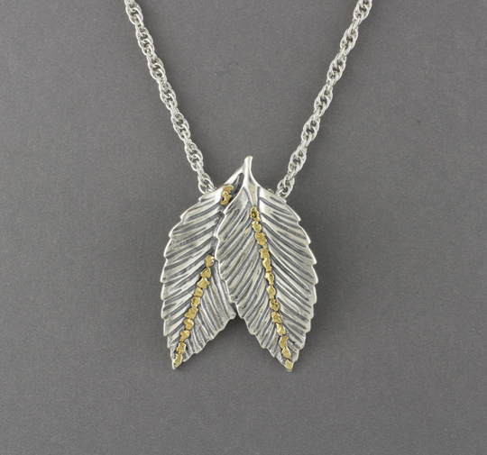 N193 Two Large Leaves with Natural Gold Nuggets
