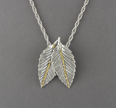 N193 Two Large Leaves with Natural Gold Nuggets