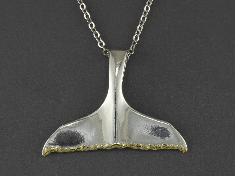 N116  Largest Man’s Whale Tail .925 with Alaskan Gold Nuggets
