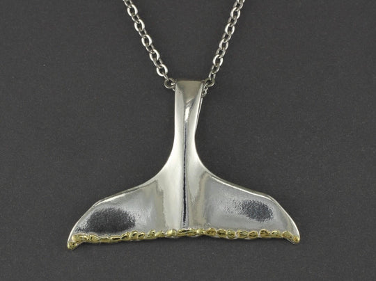 N116  Largest Man’s Whale Tail .925 with Alaskan Gold Nuggets