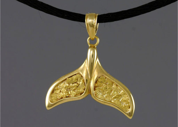 N909  Pendant Whale Tail 14kty and Nuggets