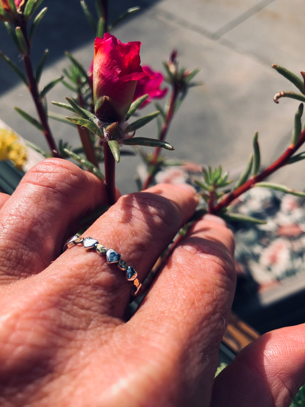 R013-6. Stackable Heart Ring .925 with Alaskan Gold Nuggets