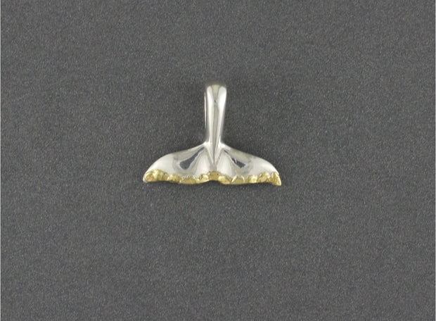 N908SN  Silver Small Whale Tail Pendant With Gold Nuggets