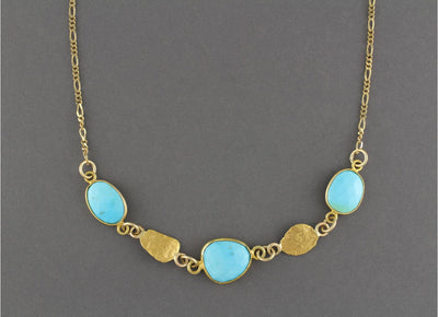 NC31  Turquoise Wrapped with 18kt & Nuggets 14kt Chain