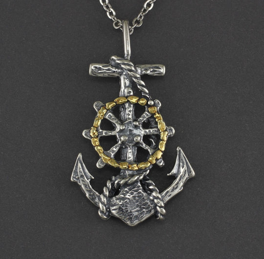 N190  Mariner Largest Cross Necklace .925 with Alaskan Gold Nuggets
